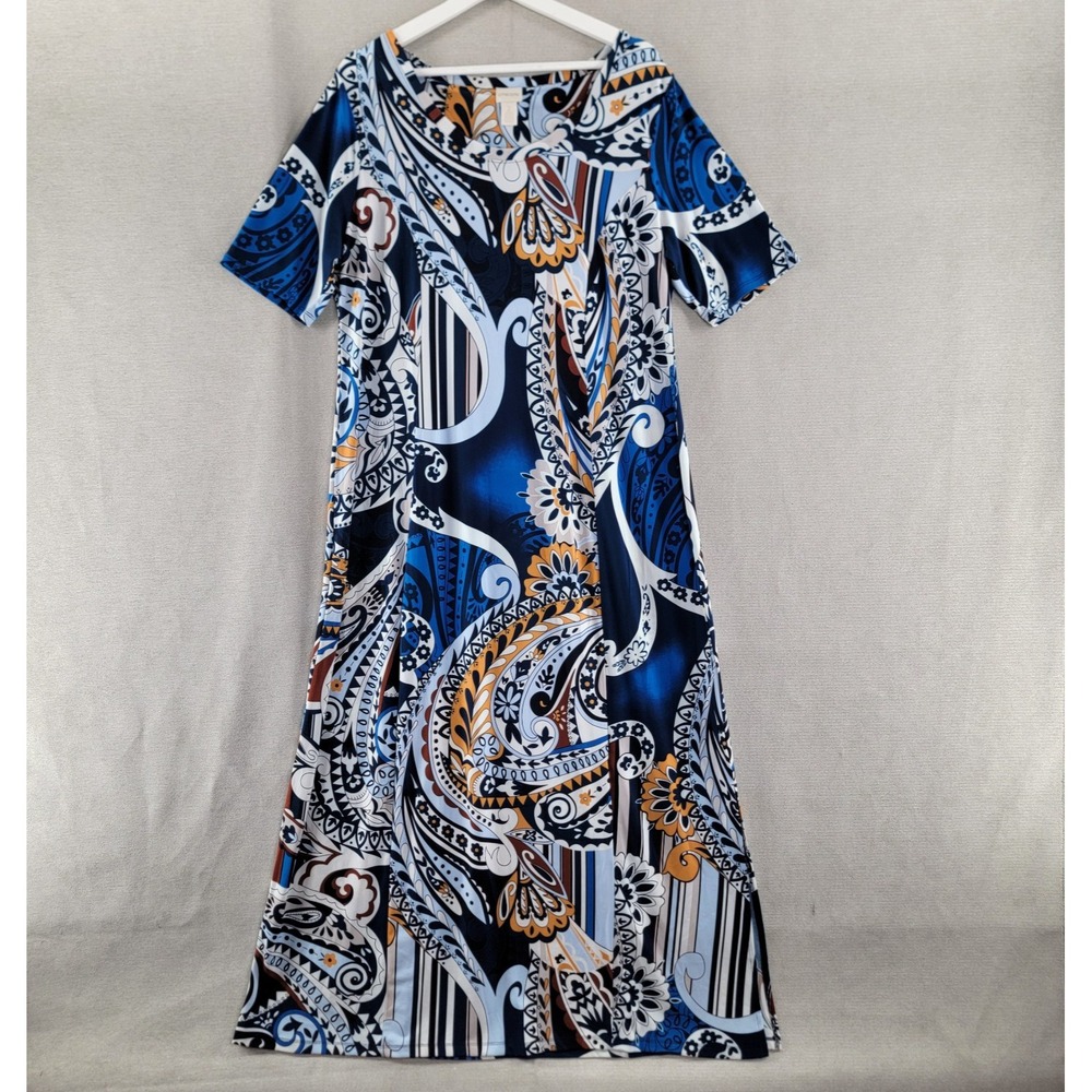 Chicos Womens Dress Paisley Jersey Bold Abstract Artsy Boho Maxi Size 2 / Large